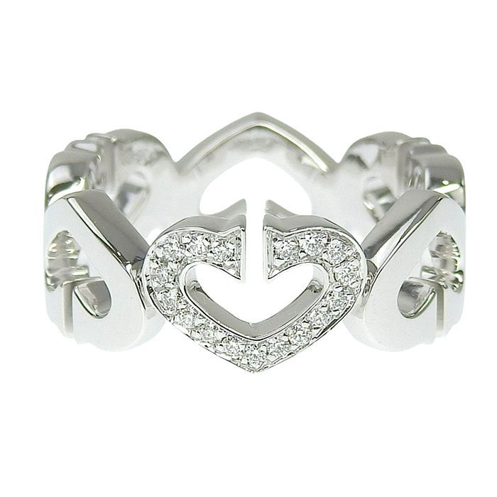 Cartier C Heart Diamond Ring 18K White Gold 750 White Gold Diamond #50 Equivalen