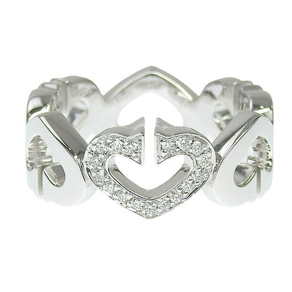 Cartier C Heart Diamond Ring 18K White Gold 750 White Gold Diamond #50 Equivalen