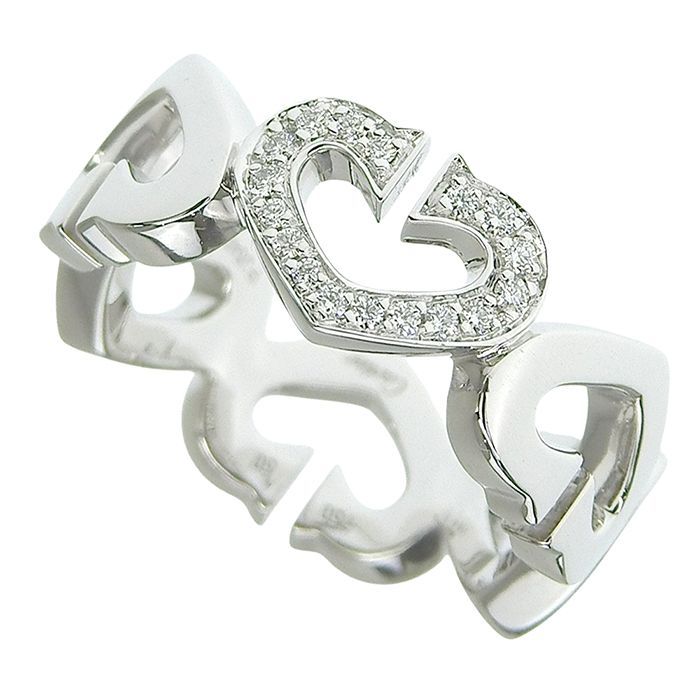 Cartier C Heart Diamond Ring 18K White Gold 750 White Gold Diamond #50 Equivalen