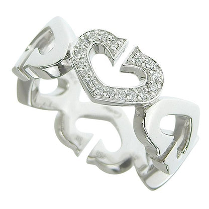 Cartier C Heart Diamond Ring 18K White Gold 750 White Gold Diamond #50 Equivalen