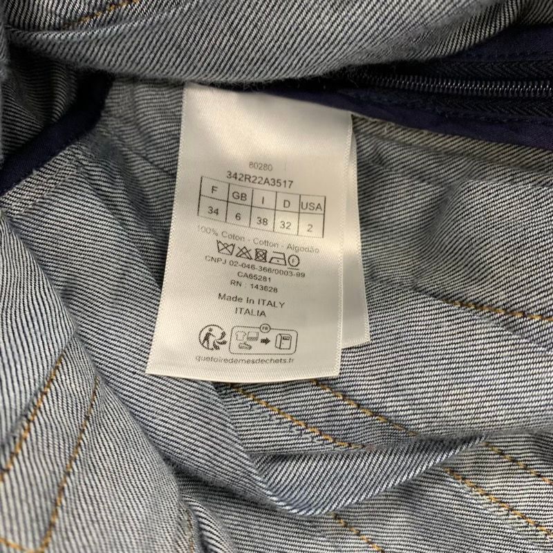 Christian DIOR Dress Cotton Blue Silver Denim Short Sleeve Logo Belt Fleece Long