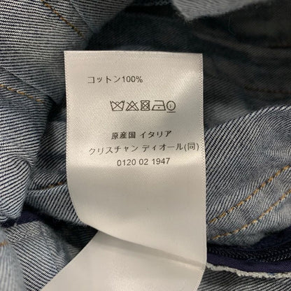 Christian DIOR Dress Cotton Blue Silver Denim Short Sleeve Logo Belt Fleece Long