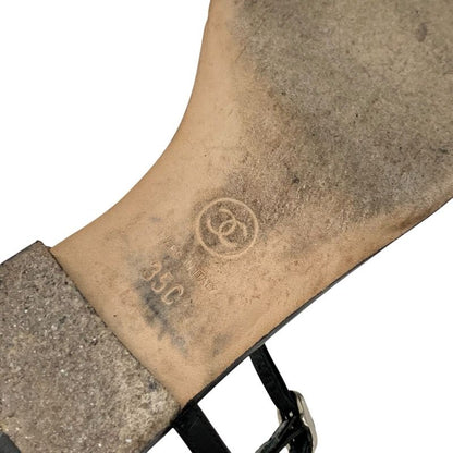 Chanel Sandals Shoes Leather Black Silver Coco Mark Star Pearl Strap Thong