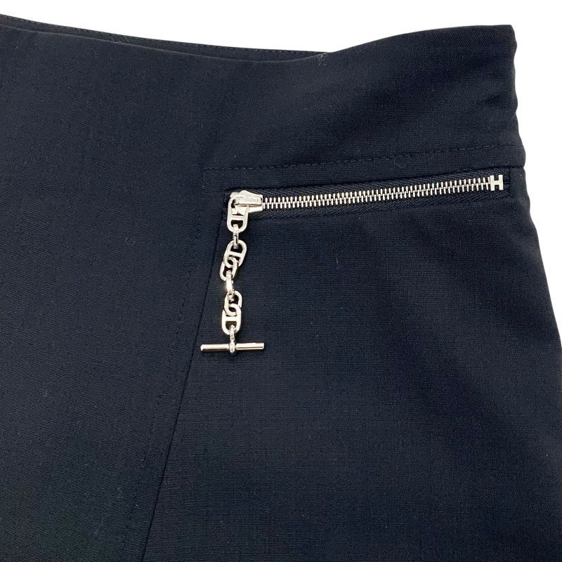 Hermes Bottoms Black Silver Skirt Chaine D'ancre Mini Wool