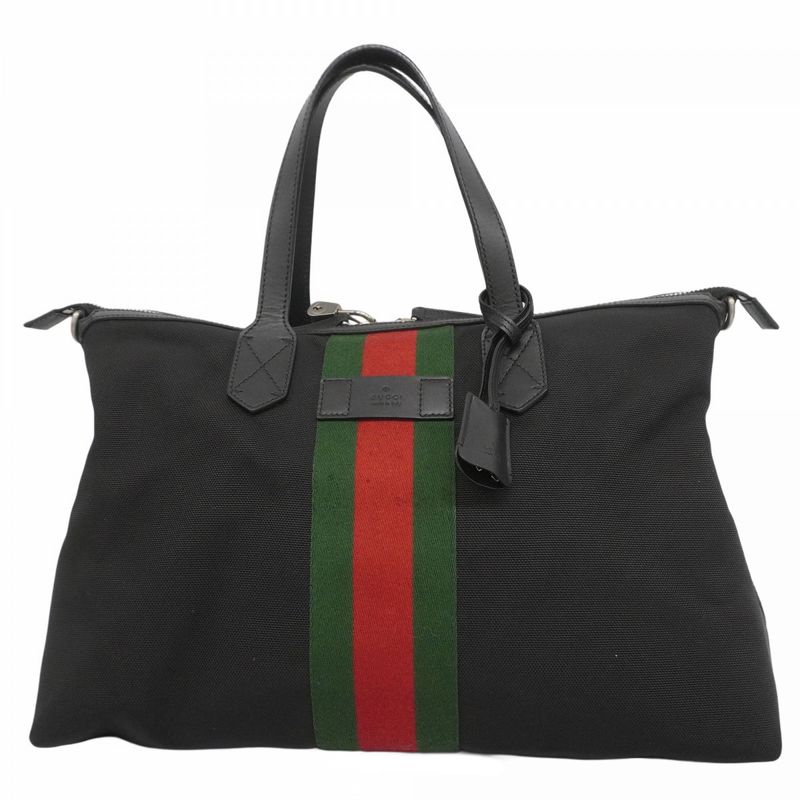 Gucci Tote Bag Sherry Line 619750 Canvas Black Silver Hardware Men Women Unisex