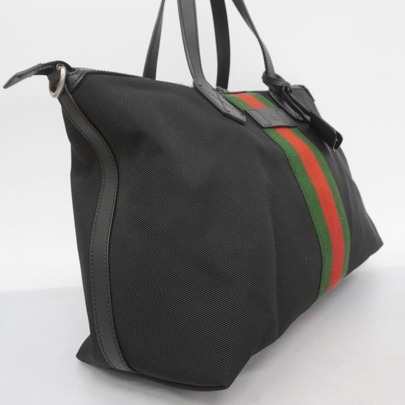 Gucci Tote Bag Sherry Line 619750 Canvas Black Silver Hardware Men Women Unisex
