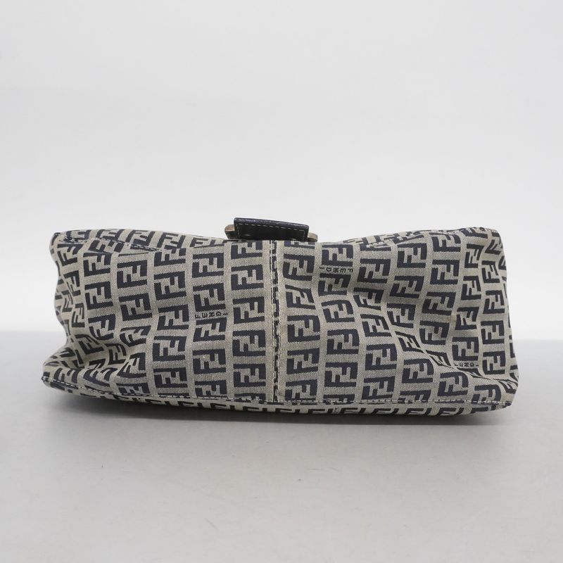 Fendi Handbag Zucchino Mamma Bucket Nylon Canvas Navy Silver Hardware Women