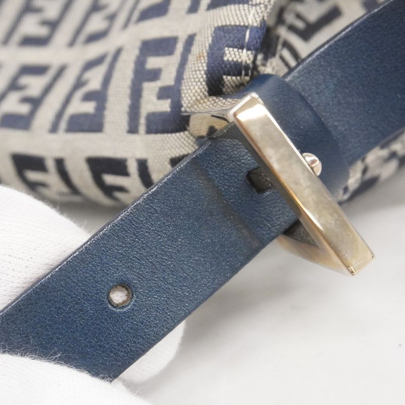 Fendi Handbag Zucchino Mamma Bucket Nylon Canvas Navy Silver Hardware Women