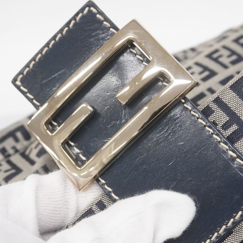 Fendi Handbag Zucchino Mamma Bucket Nylon Canvas Navy Silver Hardware Women