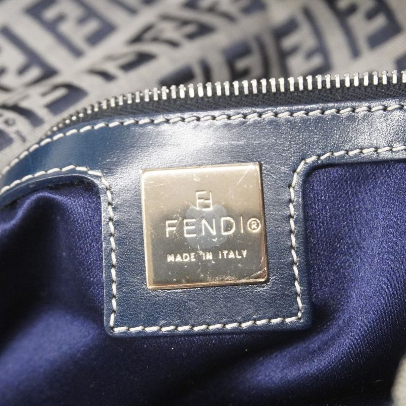 Fendi Handbag Zucchino Mamma Bucket Nylon Canvas Navy Silver Hardware Women
