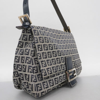 Fendi Handbag Zucchino Mamma Bucket Nylon Canvas Navy Silver Hardware Women