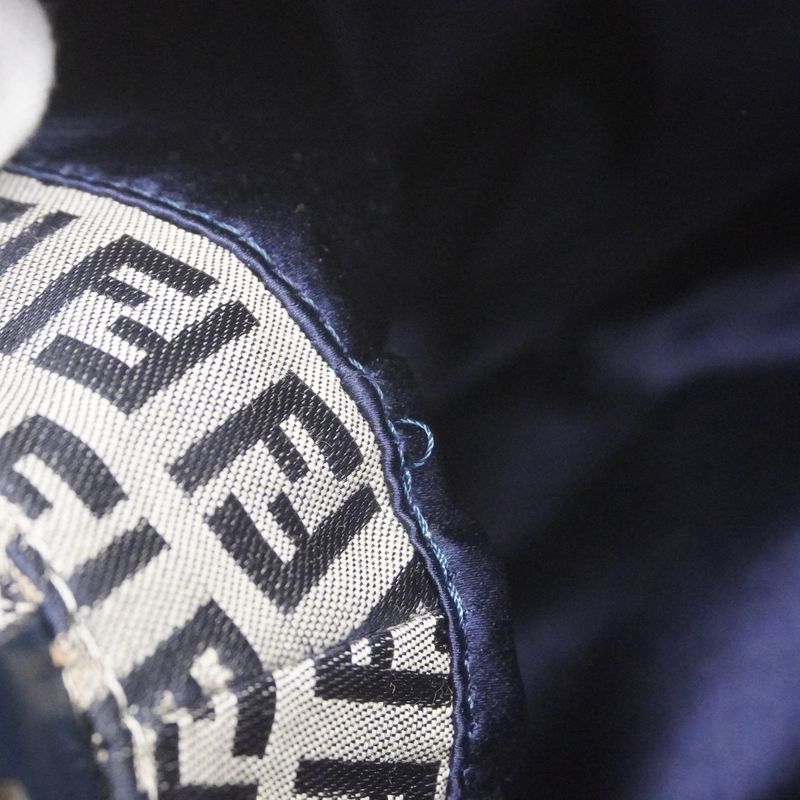 Fendi Handbag Zucchino Mamma Bucket Nylon Canvas Navy Silver Hardware Women