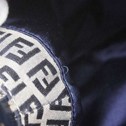 Fendi Handbag Zucchino Mamma Bucket Nylon Canvas Navy Silver Hardware Women