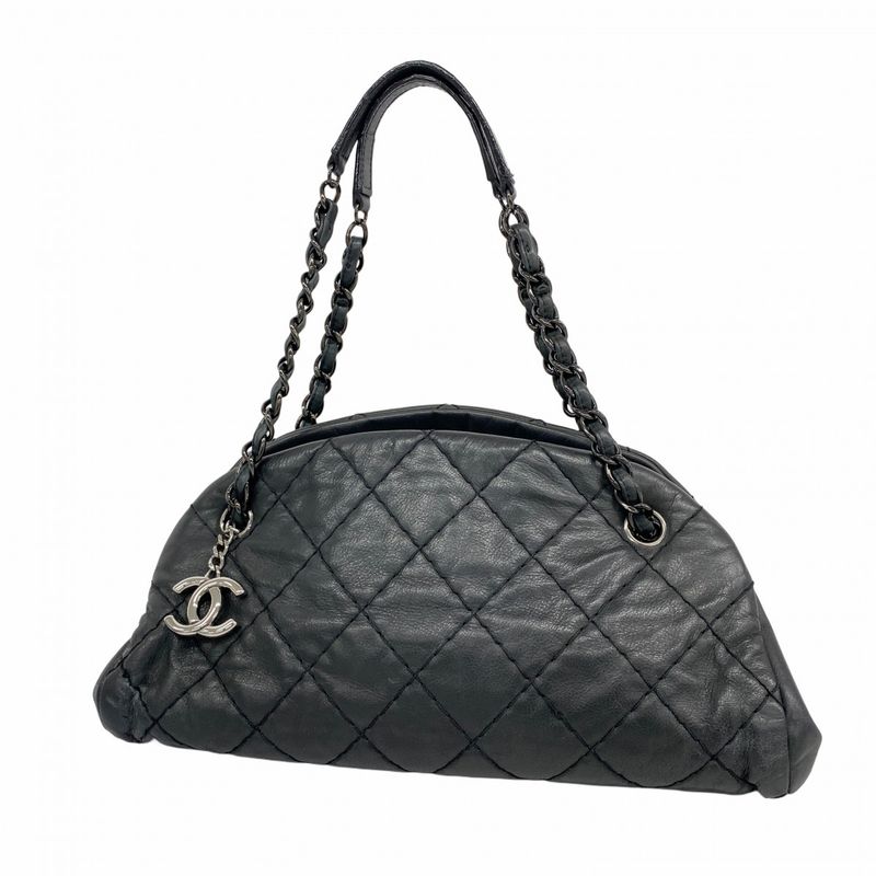 Chanel Shoulder Bag Matelasse Mademoiselle Beauring Bag Leather Black Silver