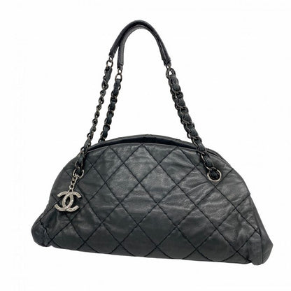 Chanel Shoulder Bag Matelasse Mademoiselle Beauring Bag Leather Black Silver