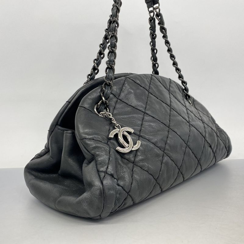 Chanel Shoulder Bag Matelasse Mademoiselle Beauring Bag Leather Black Silver