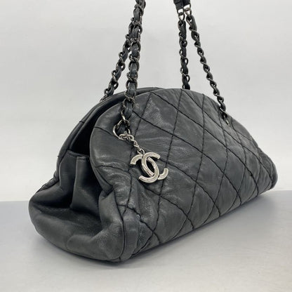 Chanel Shoulder Bag Matelasse Mademoiselle Beauring Bag Leather Black Silver