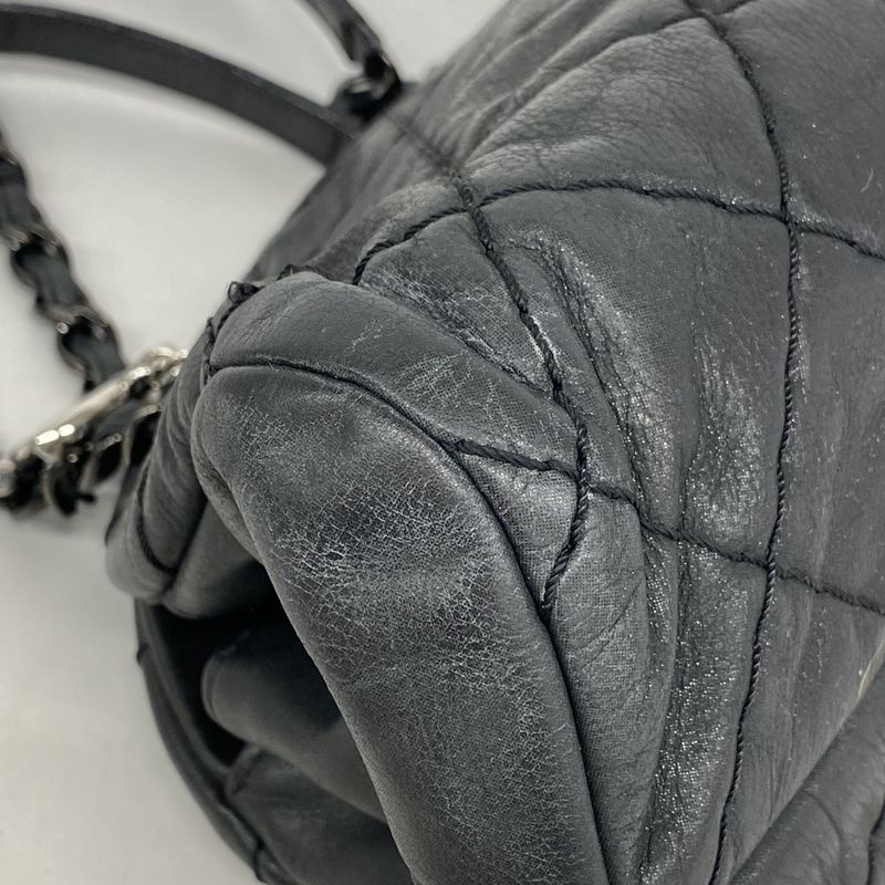 Chanel Shoulder Bag Matelasse Mademoiselle Beauring Bag Leather Black Silver