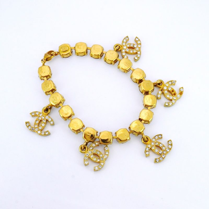 Chanel Bracelet Vintage Coco Mark GP Plated Rhinestone Gold Ladies