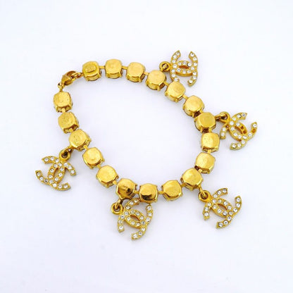Chanel Bracelet Vintage Coco Mark GP Plated Rhinestone Gold Ladies