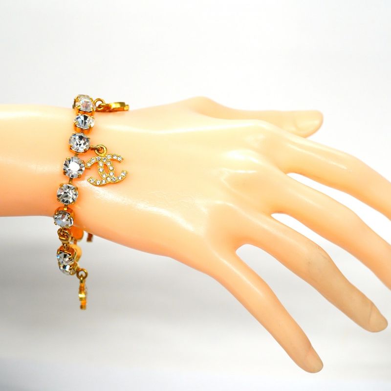 Chanel Bracelet Vintage Coco Mark GP Plated Rhinestone Gold Ladies