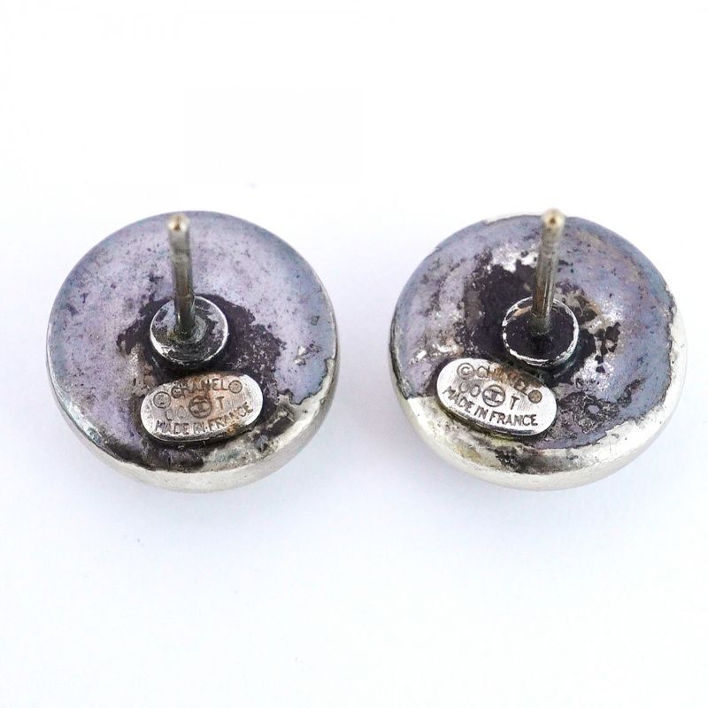 Chanel Earrings Coco Mark Chanel Logo Round Shape Circle Metal Silver White