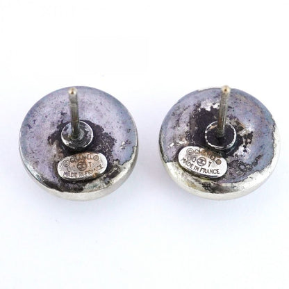 Chanel Earrings Coco Mark Chanel Logo Round Shape Circle Metal Silver White