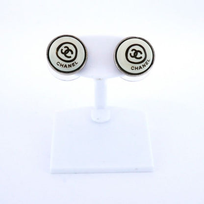 Chanel Earrings Coco Mark Chanel Logo Round Shape Circle Metal Silver White