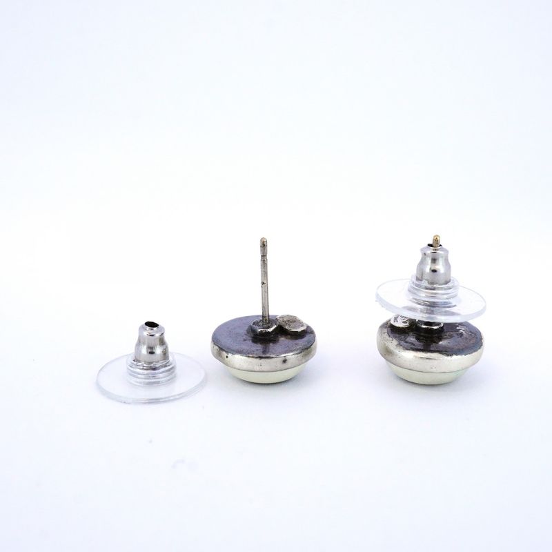 Chanel Earrings Coco Mark Chanel Logo Round Shape Circle Metal Silver White