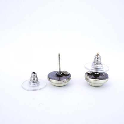 Chanel Earrings Coco Mark Chanel Logo Round Shape Circle Metal Silver White