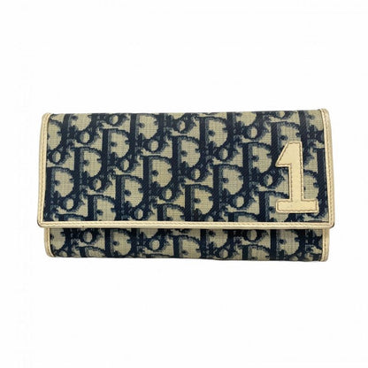 Christian Dior Long Wallet Trotter PVC Navy White Silver Hardware Women