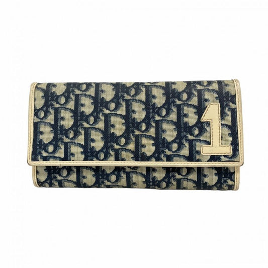 Christian Dior Long Wallet Trotter PVC Navy White Silver Hardware Women
