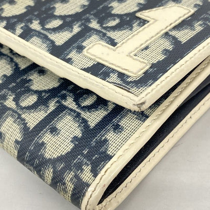 Christian Dior Long Wallet Trotter PVC Navy White Silver Hardware Women