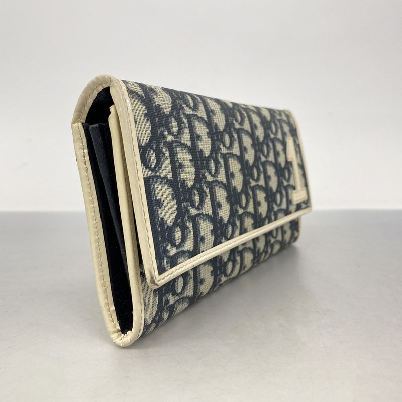 Christian Dior Long Wallet Trotter PVC Navy White Silver Hardware Women