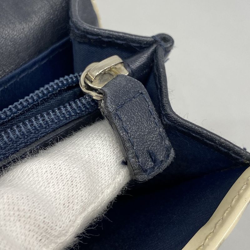 Christian Dior Long Wallet Trotter PVC Navy White Silver Hardware Women