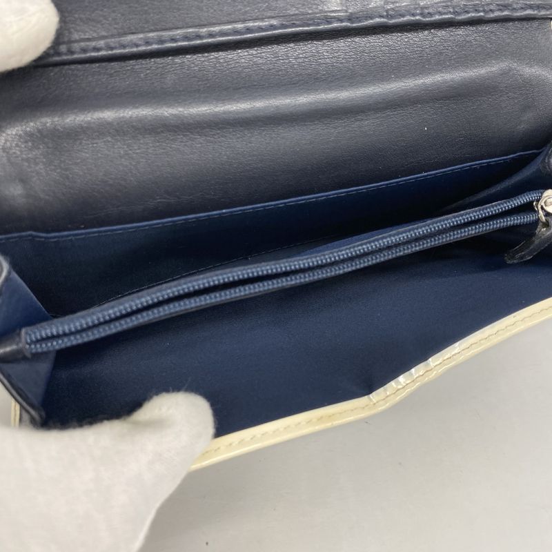Christian Dior Long Wallet Trotter PVC Navy White Silver Hardware Women
