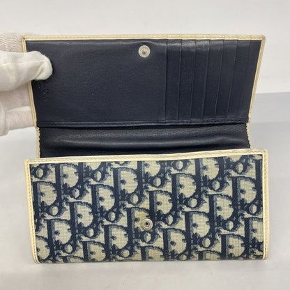 Christian Dior Long Wallet Trotter PVC Navy White Silver Hardware Women