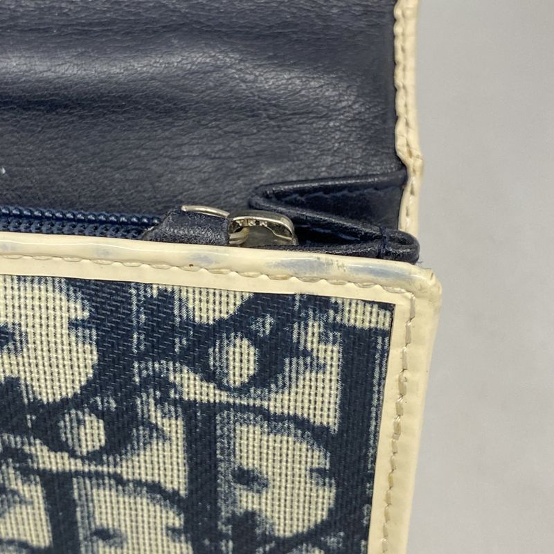Christian Dior Long Wallet Trotter PVC Navy White Silver Hardware Women