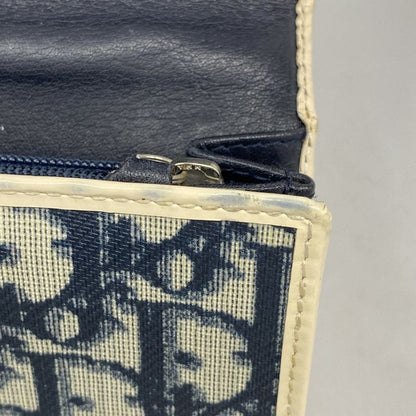 Christian Dior Long Wallet Trotter PVC Navy White Silver Hardware Women