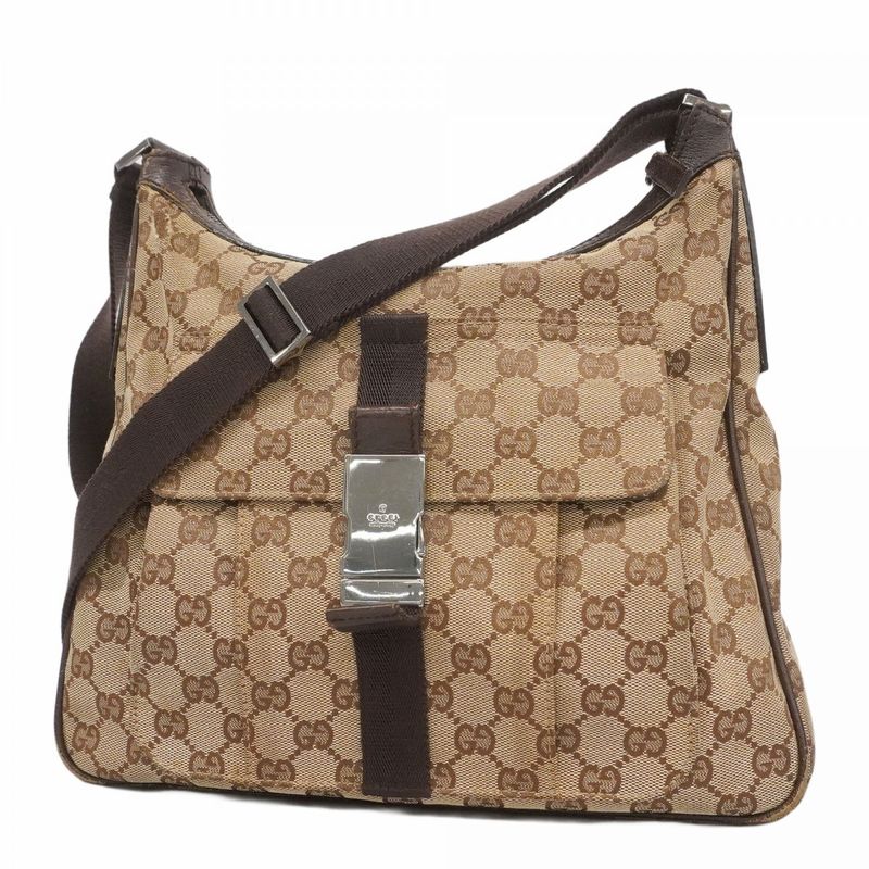 Gucci Shoulder Bag GG Canvas 131211 Canvas Beige Silver Hardware Women