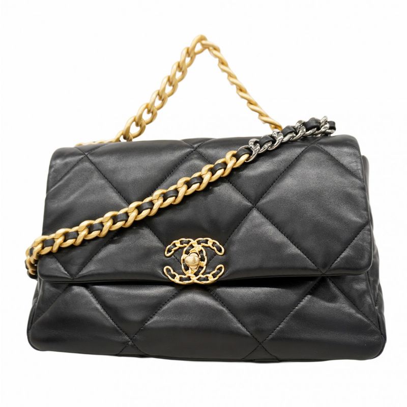 Chanel Handbag Chanel 19 Lambskin Black Gold Silver Hardware 2way Bag Ladies
