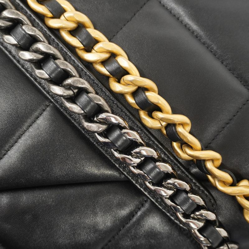 Chanel Handbag Chanel 19 Lambskin Black Gold Silver Hardware 2way Bag Ladies