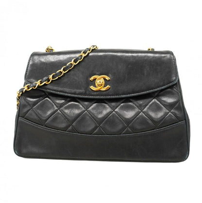 Chanel Shoulder Bag Matelasse Lambskin Black Gold Hardware Women