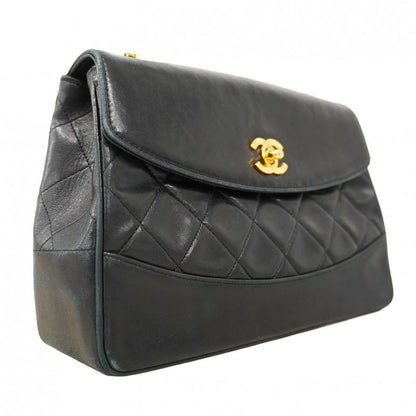 Chanel Shoulder Bag Matelasse Lambskin Black Gold Hardware Women