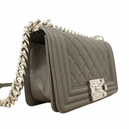 Chanel Shoulder Bag Boy Chanel Caviar Skin Gray Silver Hardware Women