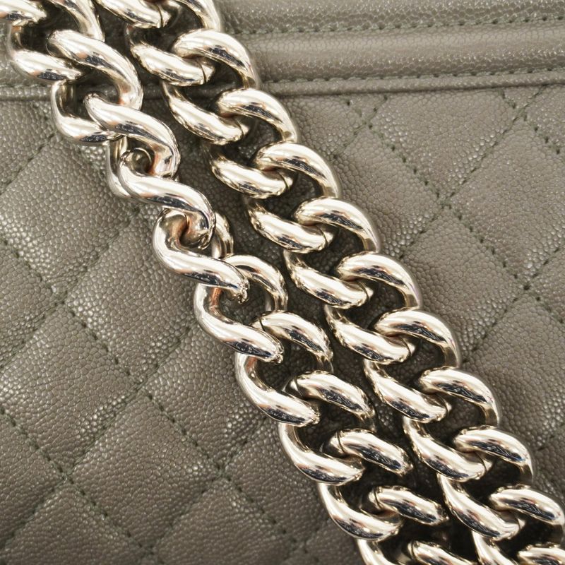 Chanel Shoulder Bag Boy Chanel Caviar Skin Gray Silver Hardware Women