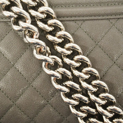 Chanel Shoulder Bag Boy Chanel Caviar Skin Gray Silver Hardware Women