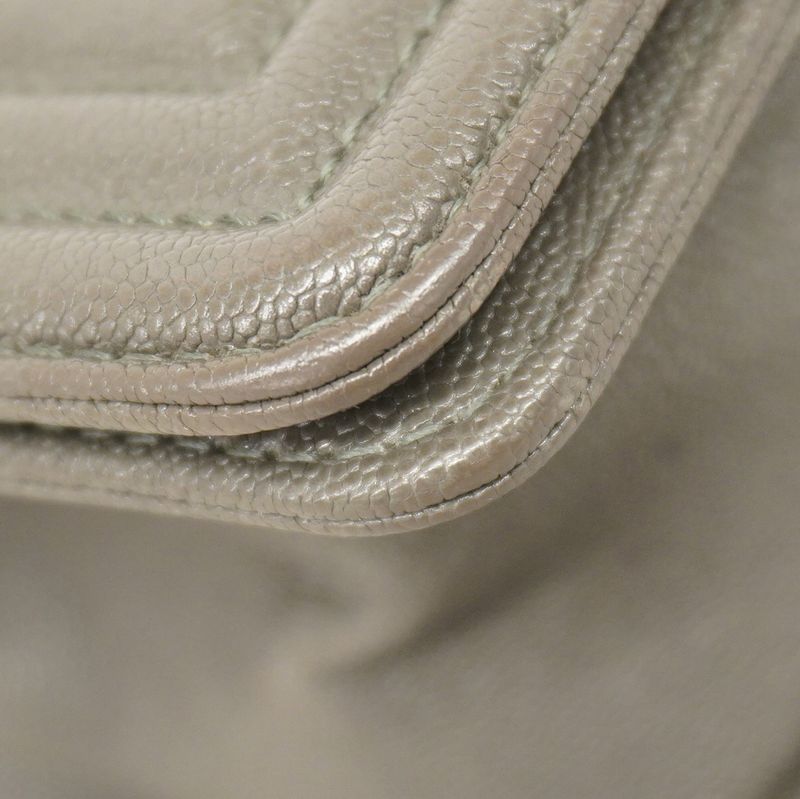 Chanel Shoulder Bag Boy Chanel Caviar Skin Gray Silver Hardware Women