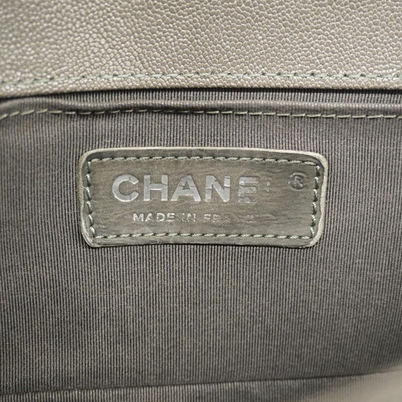 Chanel Shoulder Bag Boy Chanel Caviar Skin Gray Silver Hardware Women