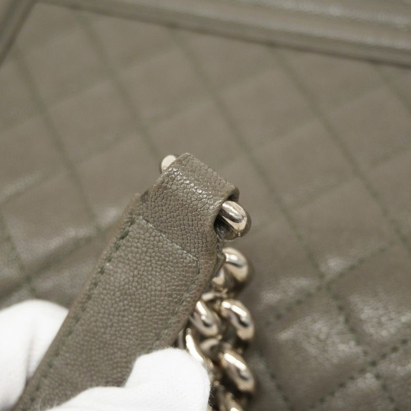Chanel Shoulder Bag Boy Chanel Caviar Skin Gray Silver Hardware Women
